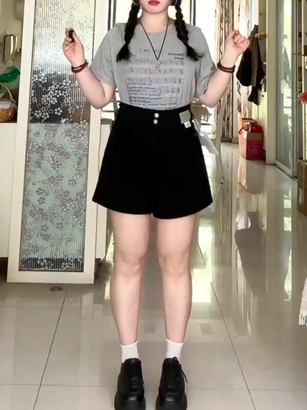 适合胯大腿粗牛仔短裤女夏薄款大码胖mm弹力遮胯显瘦a字阔腿热裤|undefined