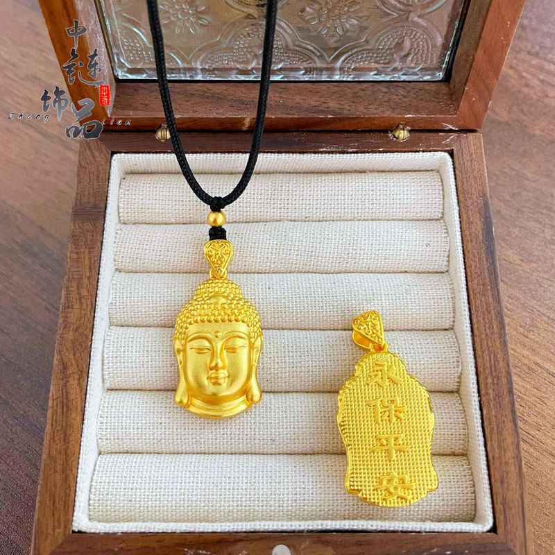 金店と同じスタイルの高色保持古代砂金永遠の平和仏頭ペンダント銅金メッキ蓮ロープ仏頭ペンダント|undefined