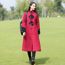 2025秋冬新款中国民族风立领贴布刺绣撞色中长保暖棉衣棉服外套