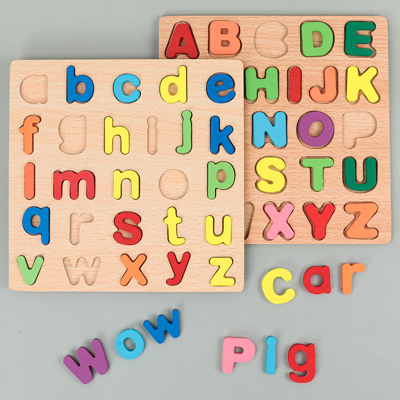 木製幼児数字文字形状認知ボード赤ちゃん啓発早期教育パズル大文字と小文字の英語知育玩具|undefined