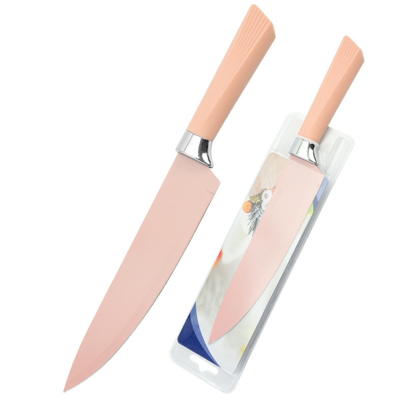 Punto de fábrica venta directa de acero inoxidable mango en forma de abanico cuchillo multifunción de cocina juego de embalaje de tarjeta de succión de doble cara