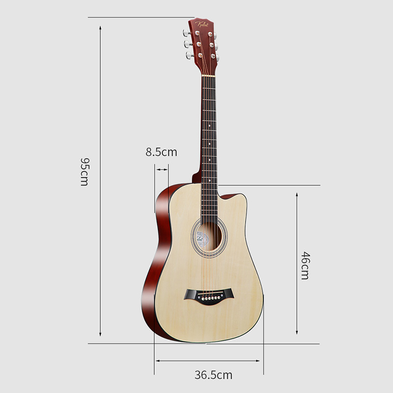 Guitarra de fábrica, guitarra folk, instrumento musical, guitarra folk de madera de 38 pulgadas, guitarra de tilo con mango de fibra de carbono.
