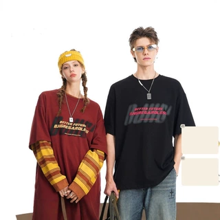BUFD不羁结果美式复古短袖t恤男夏季纯棉打底红色情侣装半袖T恤女