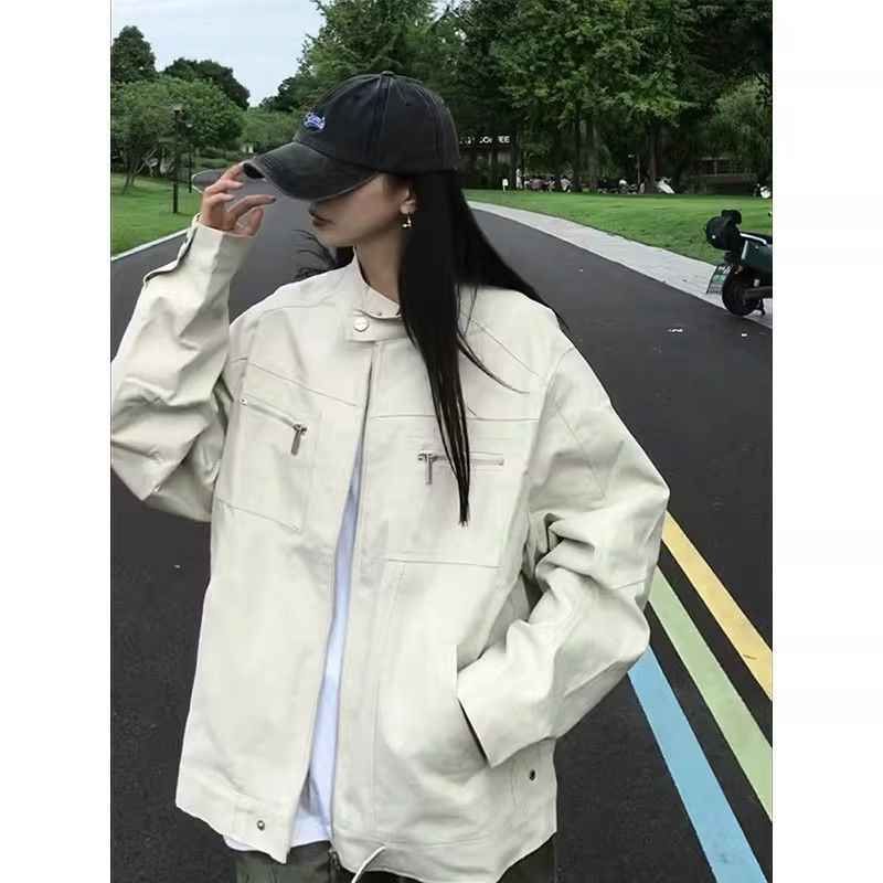 American-style retro stand-up collar jacket, spring/autumn Harrington workwear, new loose-fit, plus-size, unisex top