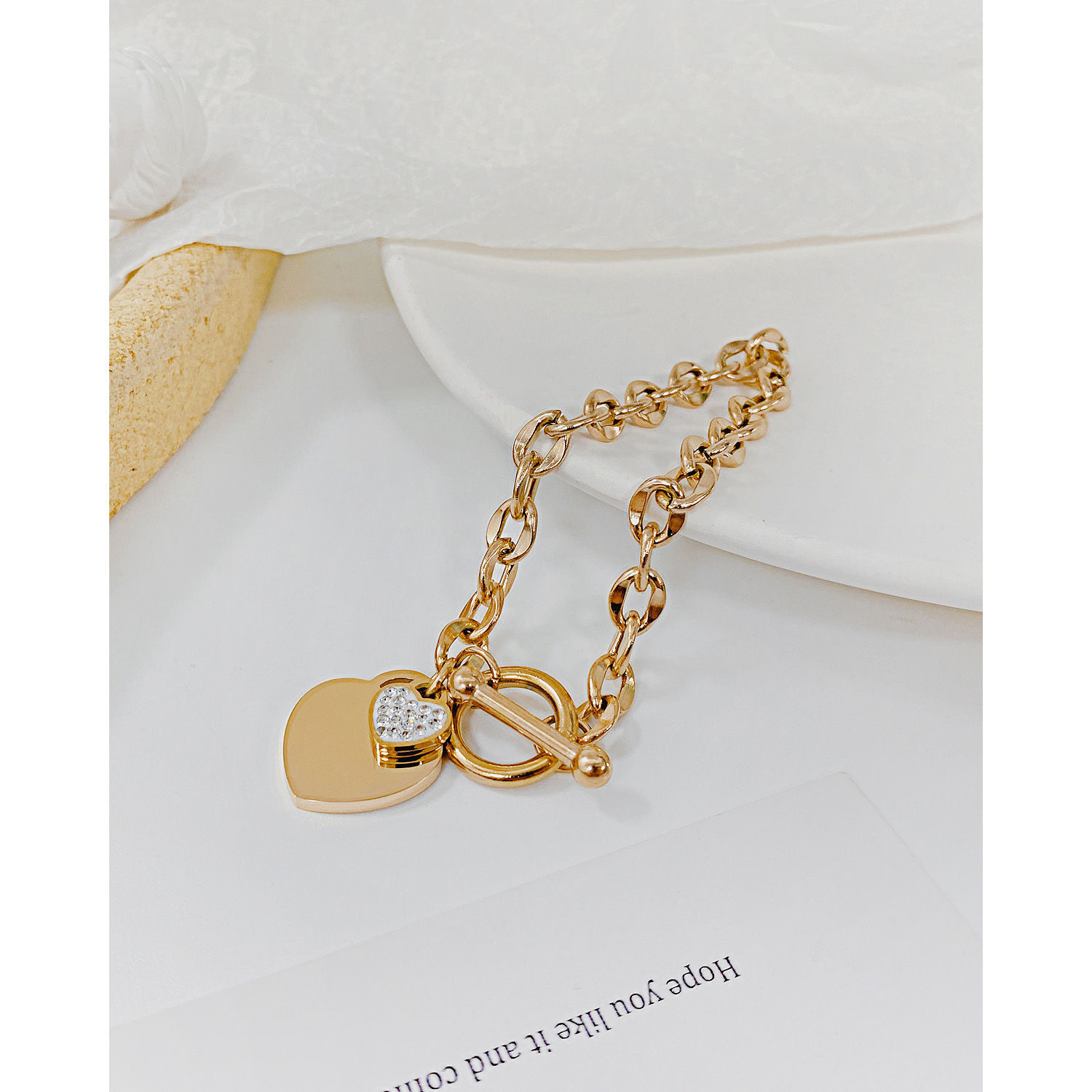 Daily Occasion Titanium Steel Material 1 Piece Fashion Heart Shape Titanium Steel Plating Zircon Bracelets