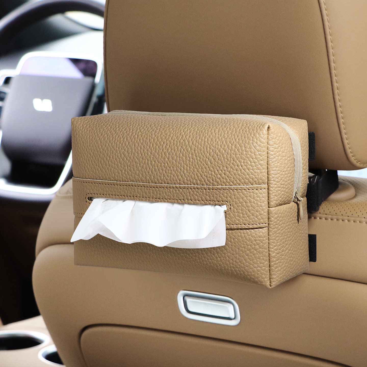 Visor Tissue | KAKTUS Car tissue box/set - milk-tea-brown-tissue-box-strap-on