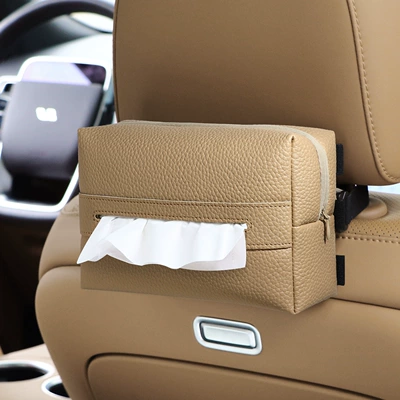 Back Tissue Box High-End Storage | Car tissue box/set - milk-tea-brown-tissue-box-with-tie-closure