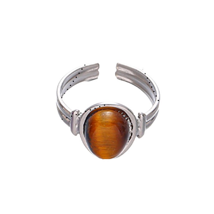 Anillo de acero inoxidable europeo y americano de Tena, lujo ligero, sentido de alta calidad, piedra natural con incrustaciones de anillo de acero de titanio, joyería de nicho femenina
