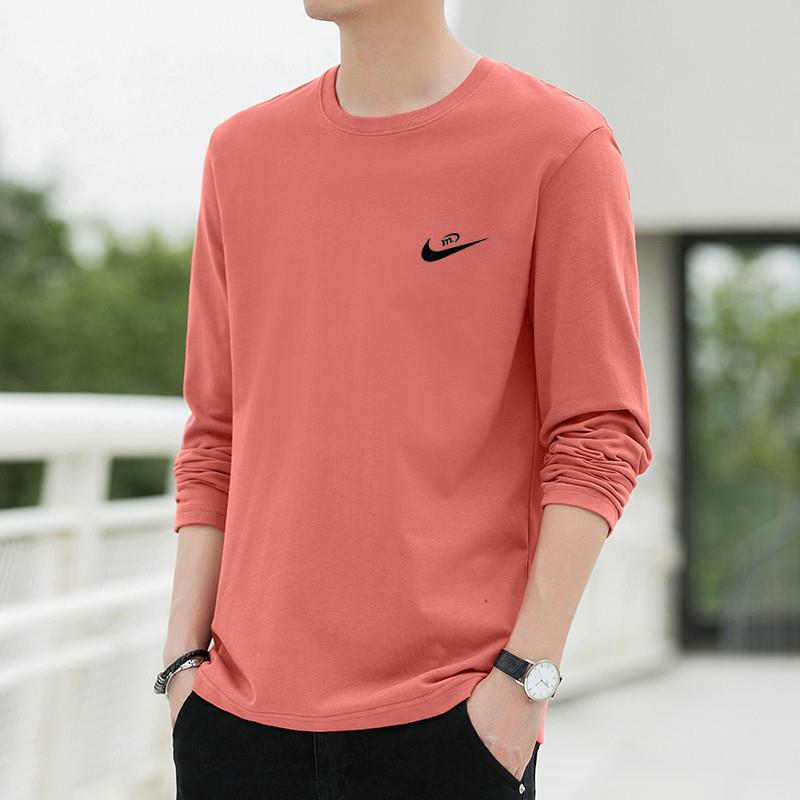 Men's Autum New Men's Long-Sleeved T-Shirt Fashionable Simple Pure Color Round Neck Sports Bottoming Shirt Versatile Large Size T-Shirt
