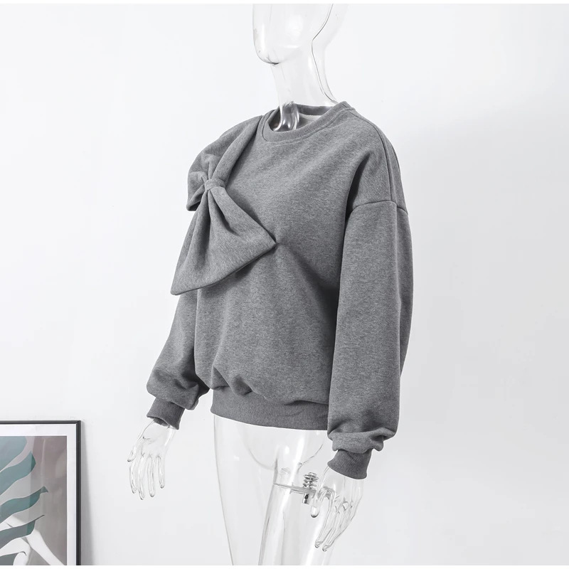 490g Weight Long Sleeve Sleeve Length Pullovers Placket Type Polyester Fabric Type Long Top Length Hoodie Tops Type Holiday, Tea Party Occasion Round Neck Neckline Loose Fit Type Solid Color Pattern Spring, Autumn Season Women's Gender Bowknot Design Casual, Elegant Style Wholesale Women's Casual Elegant Solid Color Long Sleeve Bowknot Blouses 8