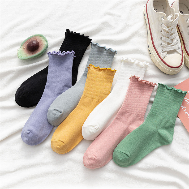 Pila calcetines primavera delgada transpirable Hongo de encaje media pantorrilla calcetines de color caramelo ins estilo preppy japonés JK Calcetines