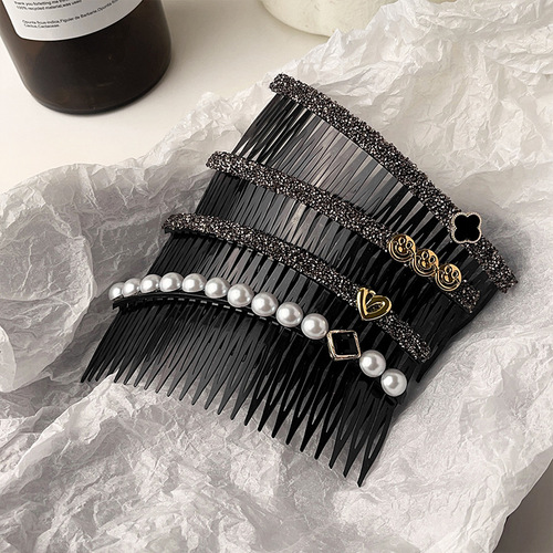 Cross-border European and American rhinestone hair comb broken hair management artifact pearl insert comb back of the head flow comb hairpin hairpin hair accessories for women