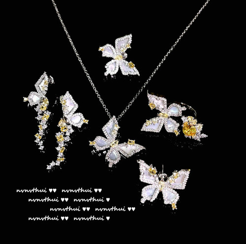 Cinderella goose yellow sapphire butterfly ring Baroque 18K gold plated irregular zircon shell butterfly earrings
