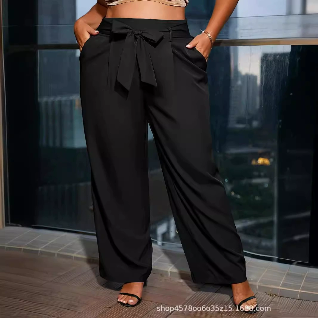 Европейские и американские модные новые женские брюки на рабочем месте с бантиками большого размера повседневные дикие широкие брюки Amazon
