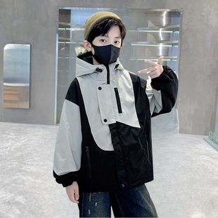 Boys' Spring and Autumn Jacket 2025 New Children's Clothing for Boys, Stylish Hooded Jacket for Older Boys