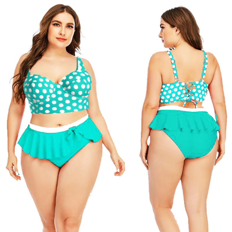 plus size wave point high waist sling Tankini two-piece set NSJHD124886