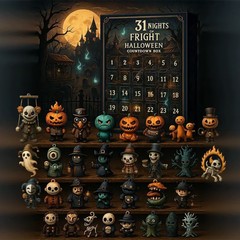 跨境新款31Nights of Fright夜的恐惧万圣节倒计时盒子与小雕像