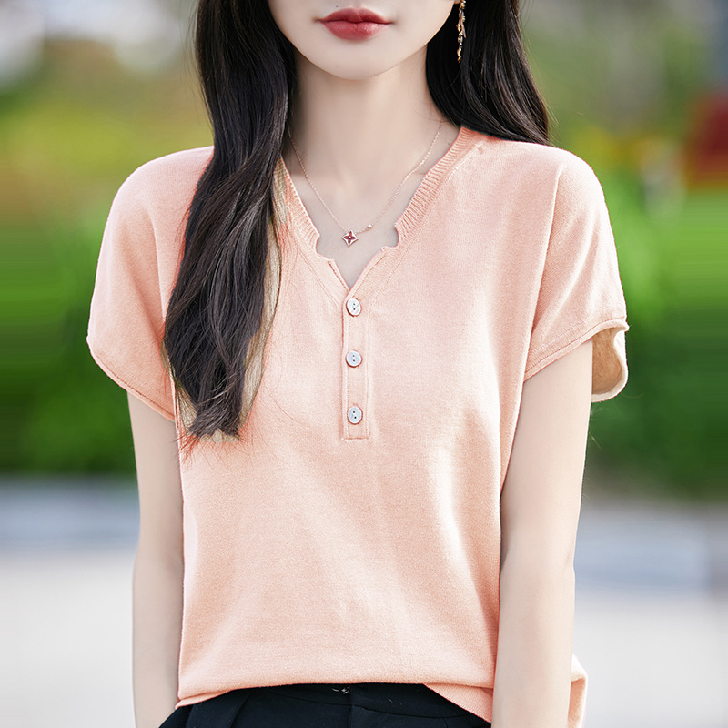 Summer cotton light and thin fashionable breathable knitted T-shirt
