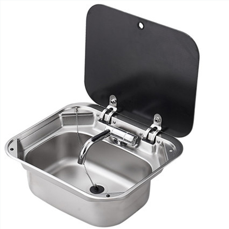 Rv Sink with Lid Kitchen Sink Stainless Steel Folding Flip-Top Square Basin Wash Basin with Lid Sink