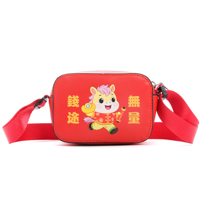 2026 bolsos de Año Nuevo para niños dibujos animados lindos impresión bebés sobre rojo de Año Nuevo bolso de hombro festivo para hombres y mujeres