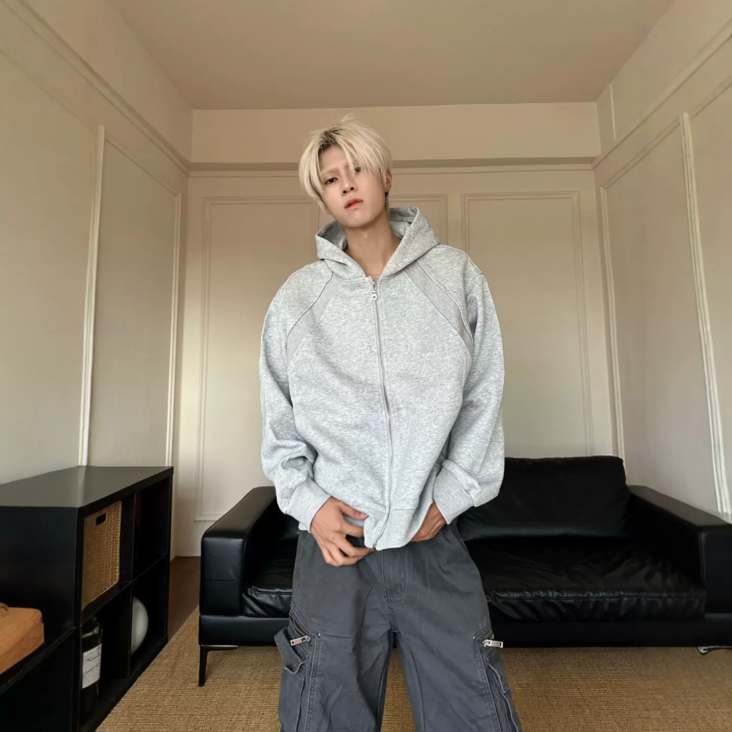 美式解构连帽拉链卫衣男2025年新款宽松休闲运动百搭廓形开衫外套