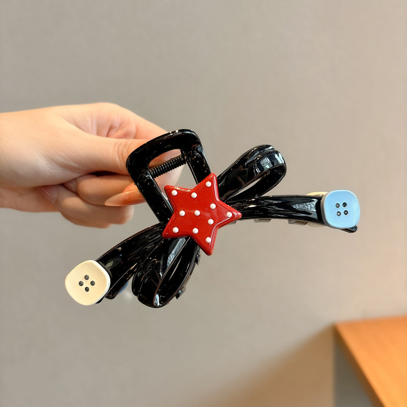 Diversión de contraste de color ondulado punto estrella agarrar clips de botón de arco grande clips de tiburón medio clip de cabello agarrar el cabello