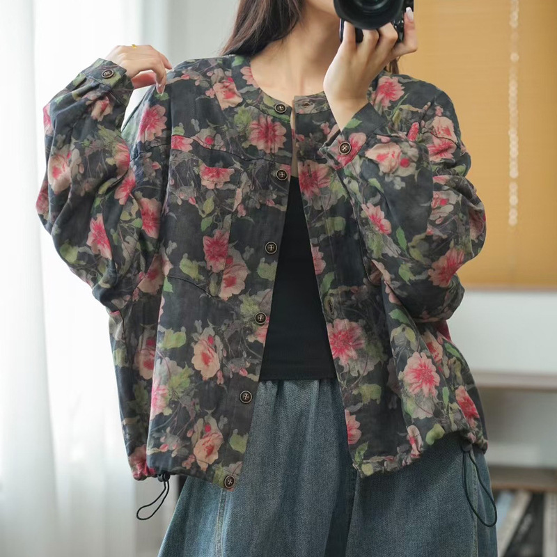 外套开衫 2025秋季新款印花宽松百搭长袖复古文艺上衣外套女|undefined