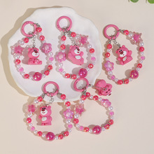 网红热款可爱草莓熊串珠小挂件卡通少女手机壳装饰配饰包包钥匙扣