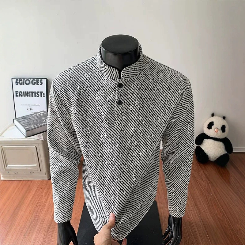 American-Style Regular Shoulder Henley Shirt for Men, Long-Sleeve T-Shirt, Autumn and Winter Top, Trendy Brand Textured Jacquard Polo Sweatshirt for Men American-Style Regular Shoulder Henley Shirt for Men, Long-Sleeve T-Shirt, Autumn and Winter Top, Trendy Brand Textured Jacquard Polo Sweatshirt for Men
