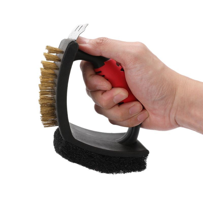 Barbacoa barbacoa cepillo de alambre de cobre hogar barbacoa cepillo de limpieza de tres en uno raspador cepillo de acero en forma de corazón cepillo herramienta de barbacoa