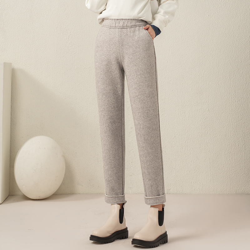 Quần culottes nữ ống rộng cạp cao dáng suông chất len mềm mại — Màu đen