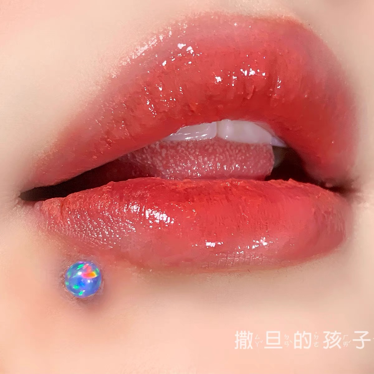 Labret stud lip piercing jewelry styling detail