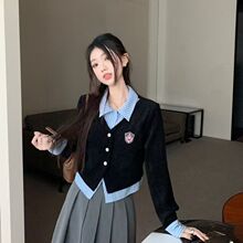 假两件套衬衫上衣女装秋冬季2023年新款灰色半身裙学院风套装裙子