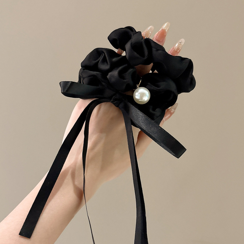 Nuevo estilo negro intestino grueso lazo para el cabello femenino Cuerda para el cabello de temperamento de alta calidad Cuerda para la cabeza Apuntar de flor en la cabeza Banda de goma Accesorios para el cabello de verano Tombros