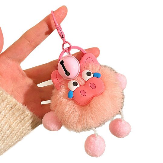 Cute Rex Rabbit Fur Ball Elf Car Keychain Pendant Casual Girly Heart Stuffed Doll School Bag Pendant Gift