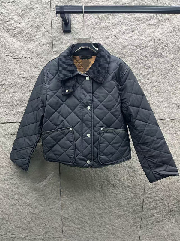 高品质25早秋新款休闲宽松复古灯芯绒拼接领菱格棉服外套小个子女|undefined