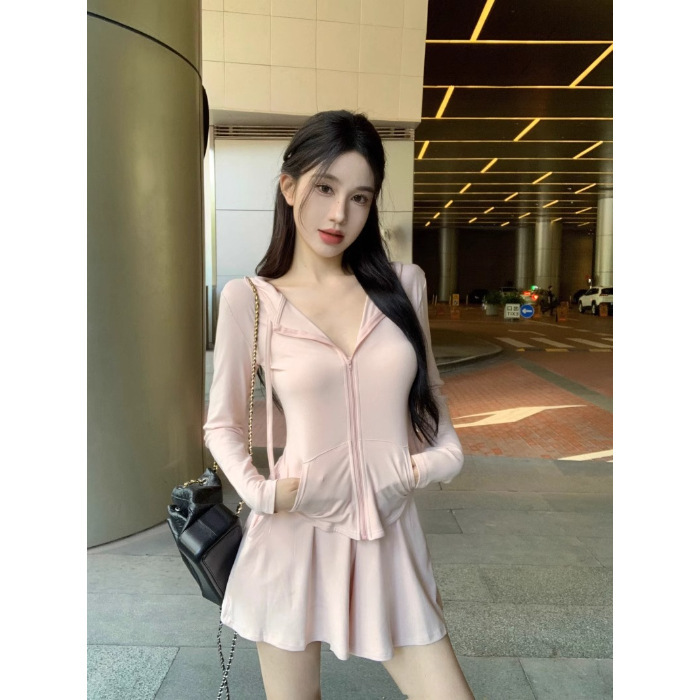 2025多巴胺运动套装女甜辣妹修身长袖开衫外套春秋季短裤两件套潮|undefined