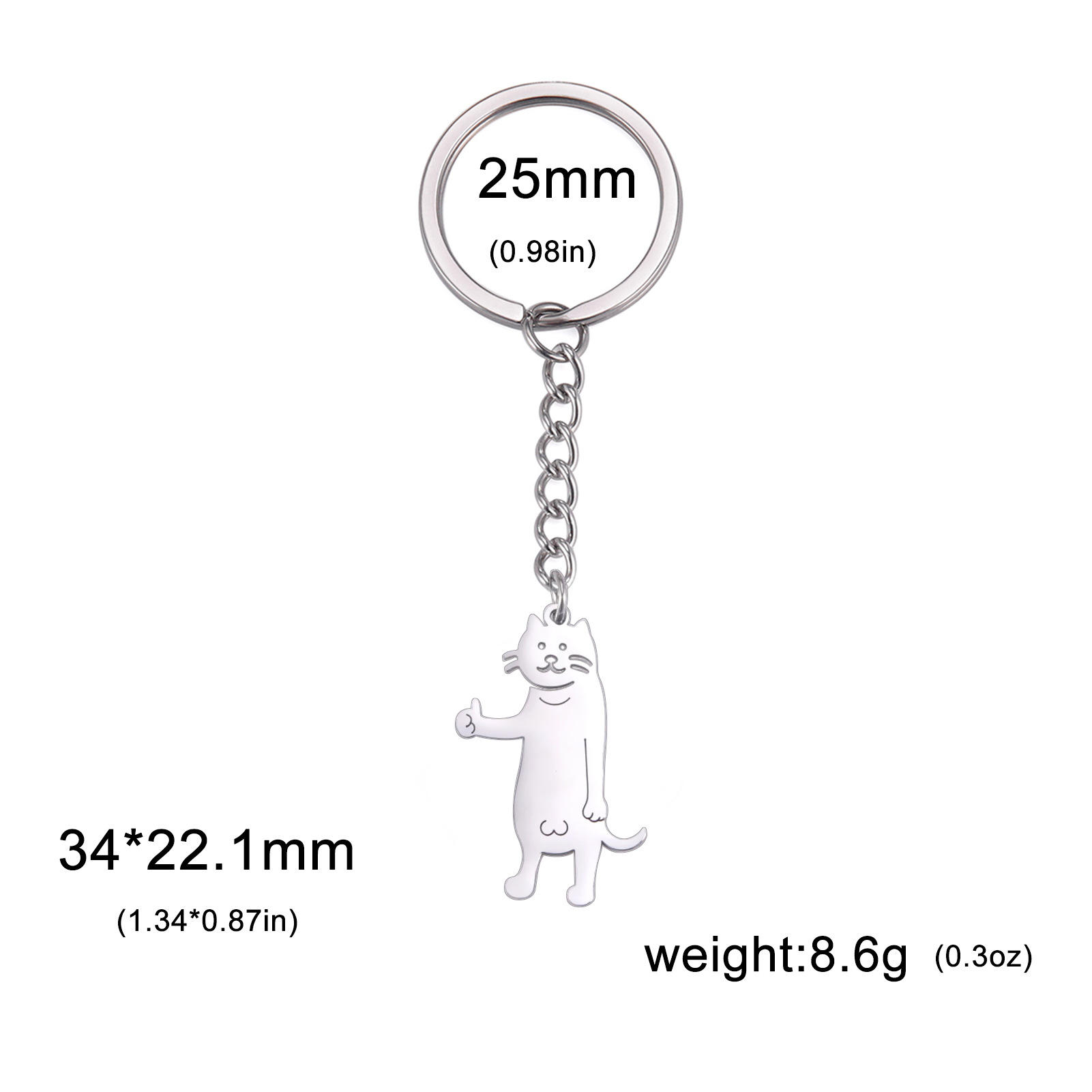 Hot Selling Cartoon Titanium Steel Cut Cute Thumbs-up Kitten Pendant 304 Material Stainless Steel Key Ring display picture 10
