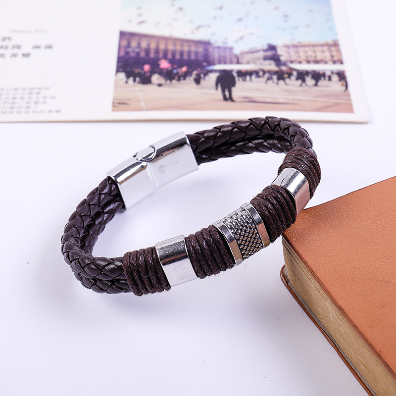 Fashion Color Block Alloy Leather Men's Bracelets display picture 1