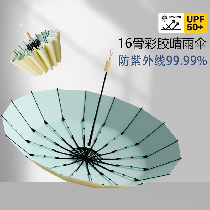 32 Bone Color Glue Sunshade Wooden Handle New Chinese Style Retro 16 Bone Sun Protection UV Protection Folding Sunny Umbrella