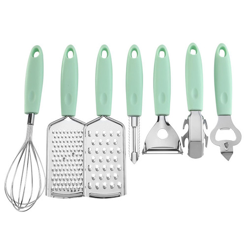 Creative plastic handle stainless steel kitchen gadgets kitchen utensils egg beater bottle opener grater plate lift set