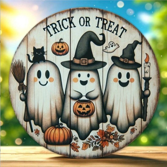 現物ハロウィーン木製フロントポーチ表札木製工芸品看板ハロウィーンパーティー装飾円形看板|undefined