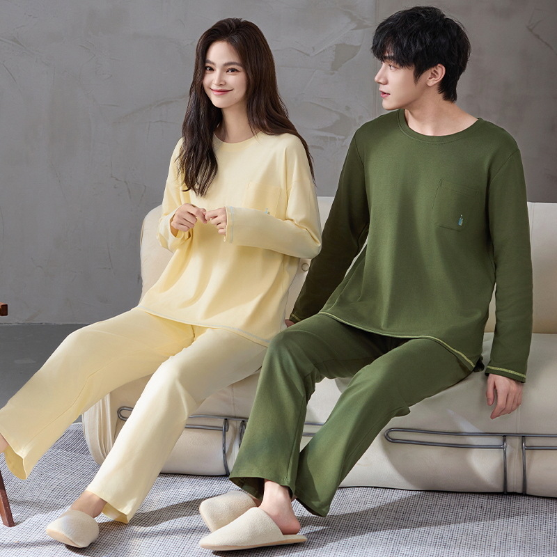 Pijamas de pareja de algodón primavera y otoño pantalones de mangas largas para hombres estriados ropa casera casual para mujeres primavera y otoño