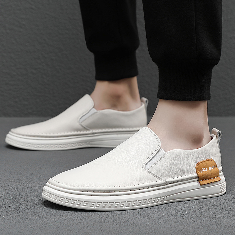 Men's shoes 2021 summer new one pedal men's single shoes tide simple small white shoes wild real leather Loles men