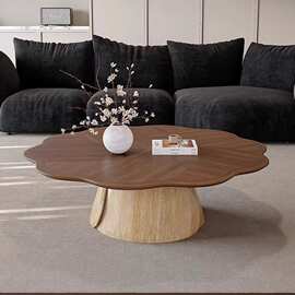 意式新中式茶几胡桃色客厅圆形创意茶桌现代简约中古风高端设计师