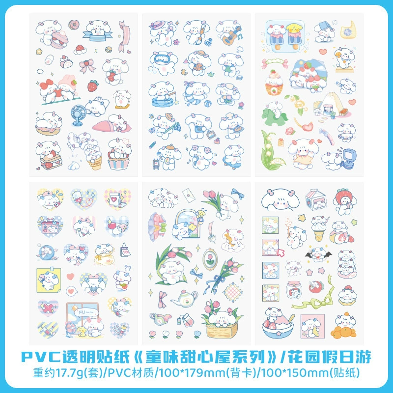 Transparent PVC Waterproof Stickers — Cute Cartoon Multi-Design Sheets, Single Pack (Various Themes)