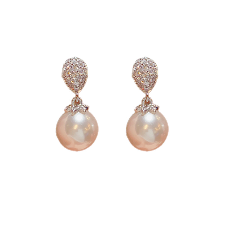 Silver - zircon drop-shaped pearl (thick real gold plating)