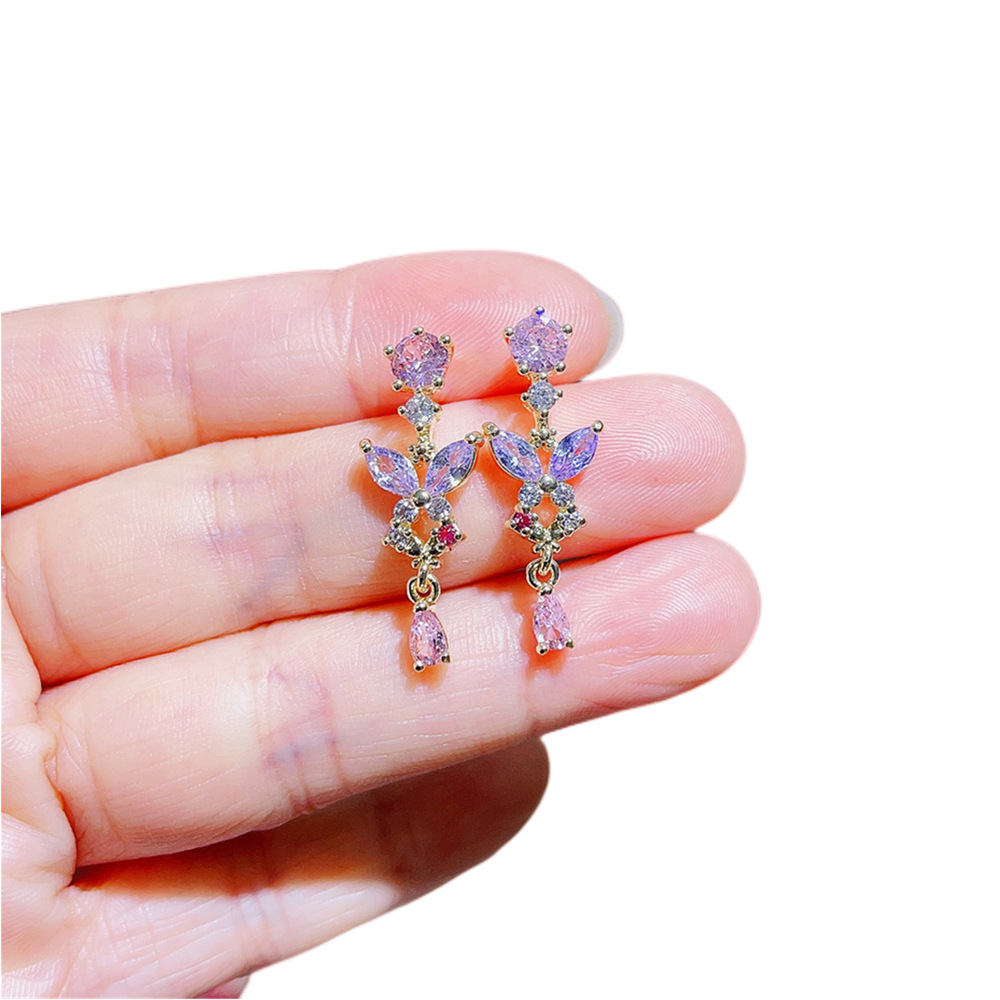 Fashion Style Fashion Butterfly Copper Inlay Zircon Drop Earrings 1 Pair