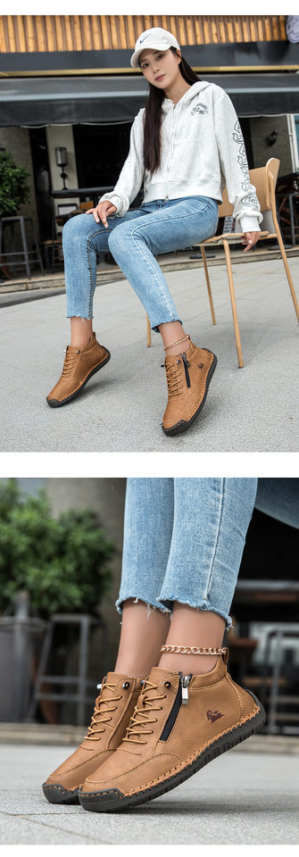 Giày lười nữ đế bệt mũi tròn may tay, da vi sợi mềm, kiểu dáng tối giản — A805 kaki, A805 màu hồng, A805 màu trắng, A805 màu vàng chi tiết 24