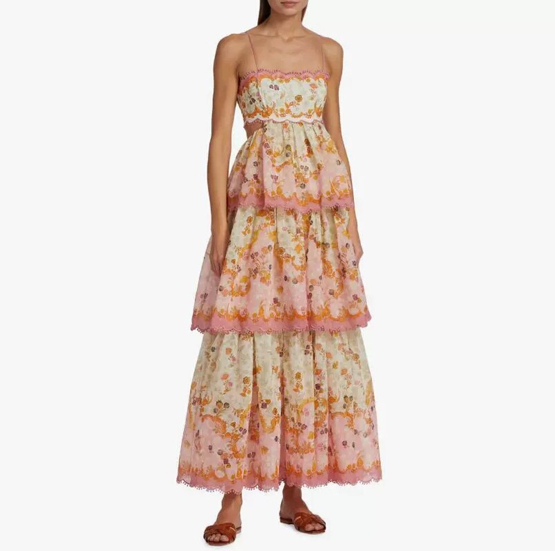 2025 Export Source Summer Style Russian New Women's Cake Suspender Dress Fashionable Tassel Waist Exposed Embroider